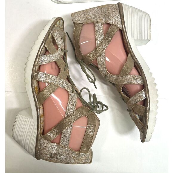 Fly London Sandals Size 10- 10.5 41 EU Gladiator Heeled Lace Up Metallic - Picture 6 of 16